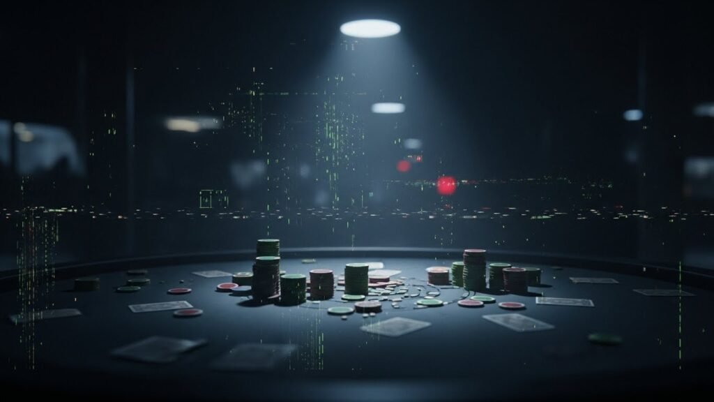 EOS파워볼 초기 단계에서 의심과 불신이 형성되던 상황을 상징적으로 표현한 이미지