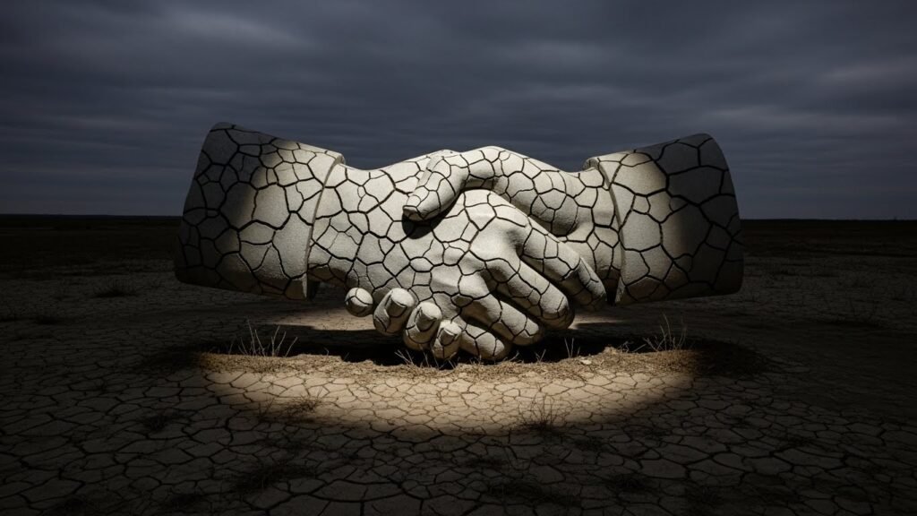 EOS파워볼에서 반복된 의문과 신뢰 침식 과정을 상징적으로 표현한 이미지